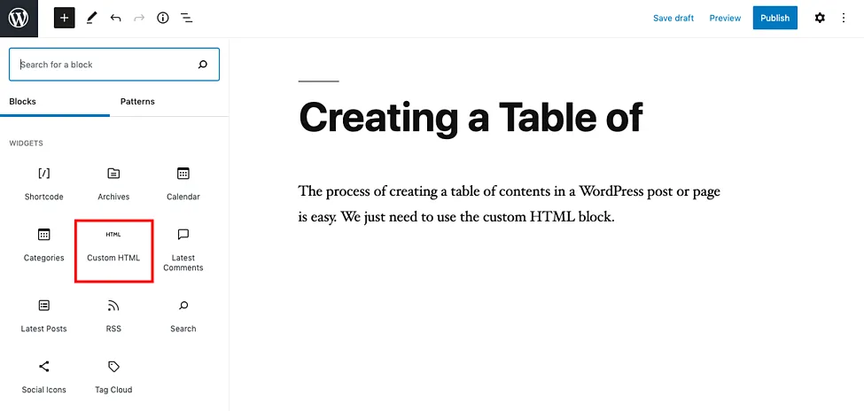 Click vào Custom HTML