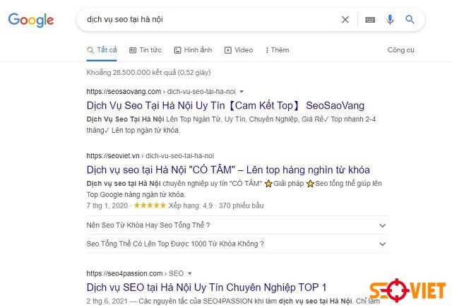 Dịch vụ SEO tại Hà Nội của Seo Việt - top 2 Google