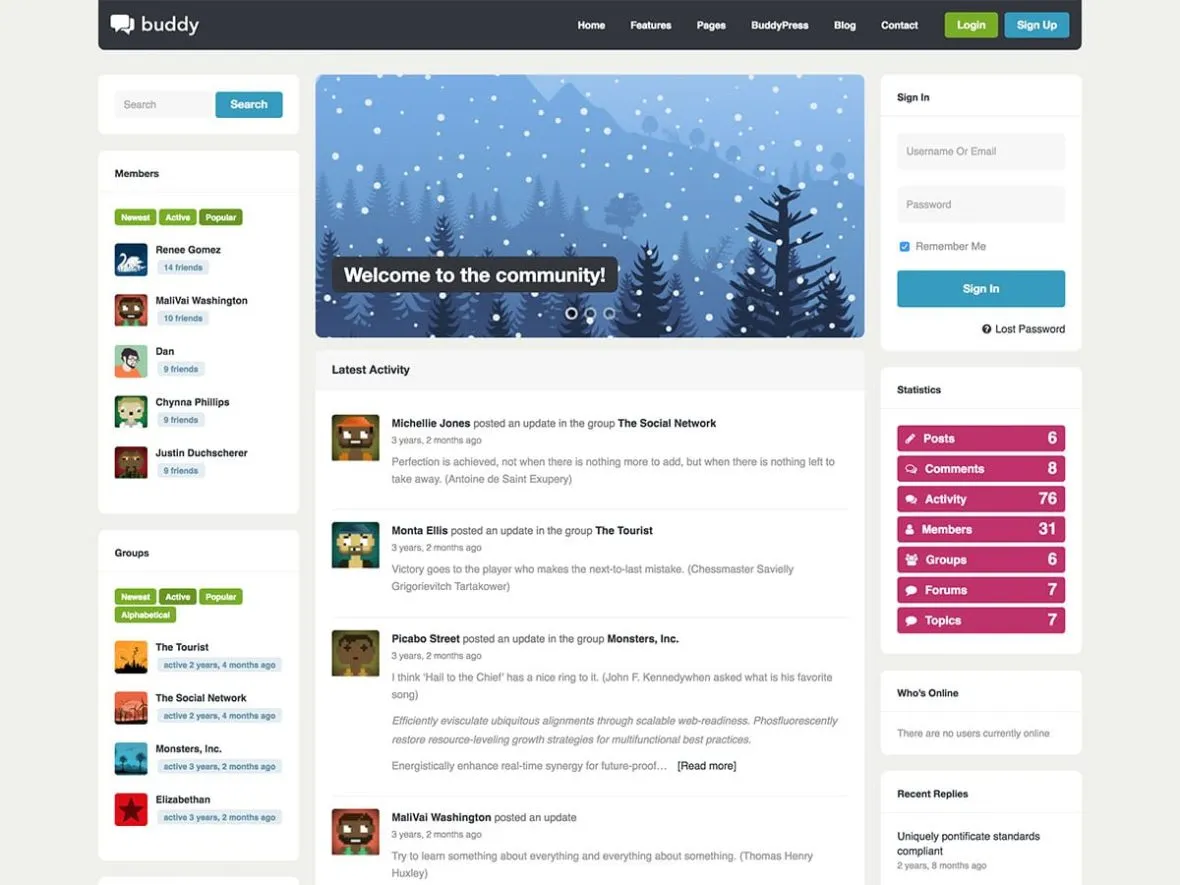 Buddy theme WordPress cho website diễn đàn