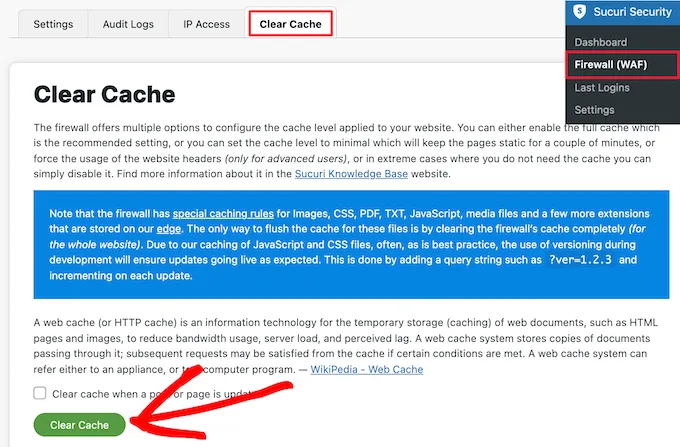 Xóa WordPress Firewall Plugin Cache