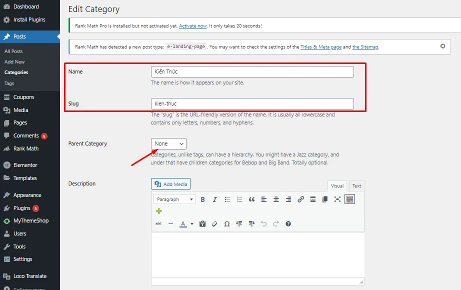 Edit chi tiết category trong WordPress