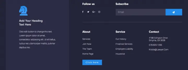 Giao diện template footer mặc định khi chưa được chỉnh sửa