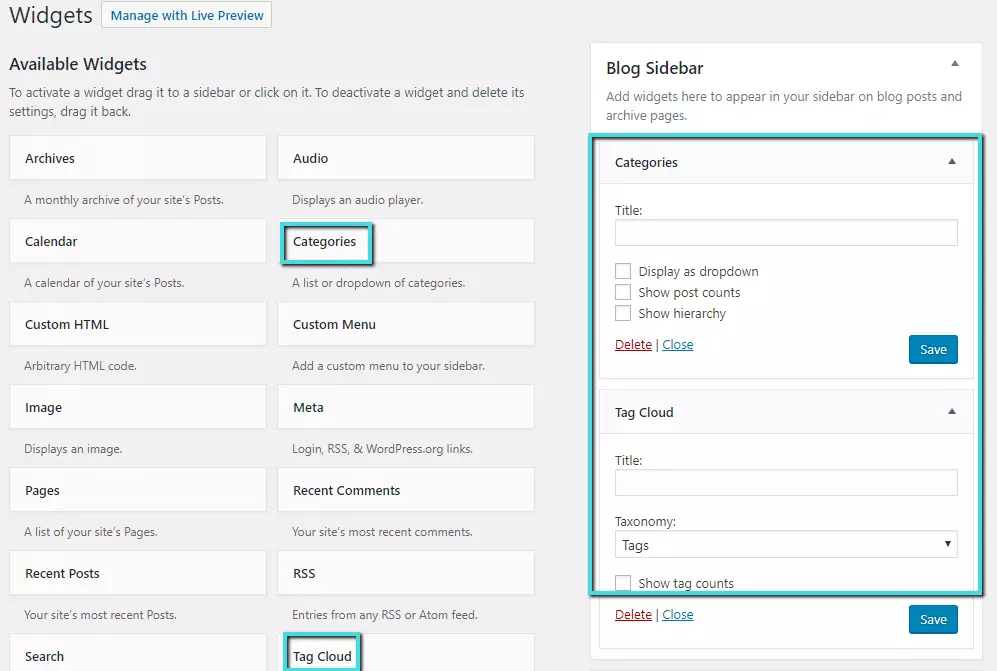 Sử dụng Widget để hiển thị Taxonomy trong WordPress