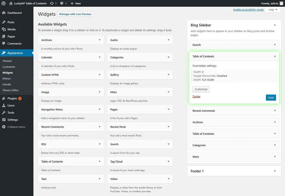 Plugin LuckyWP Table of Contents