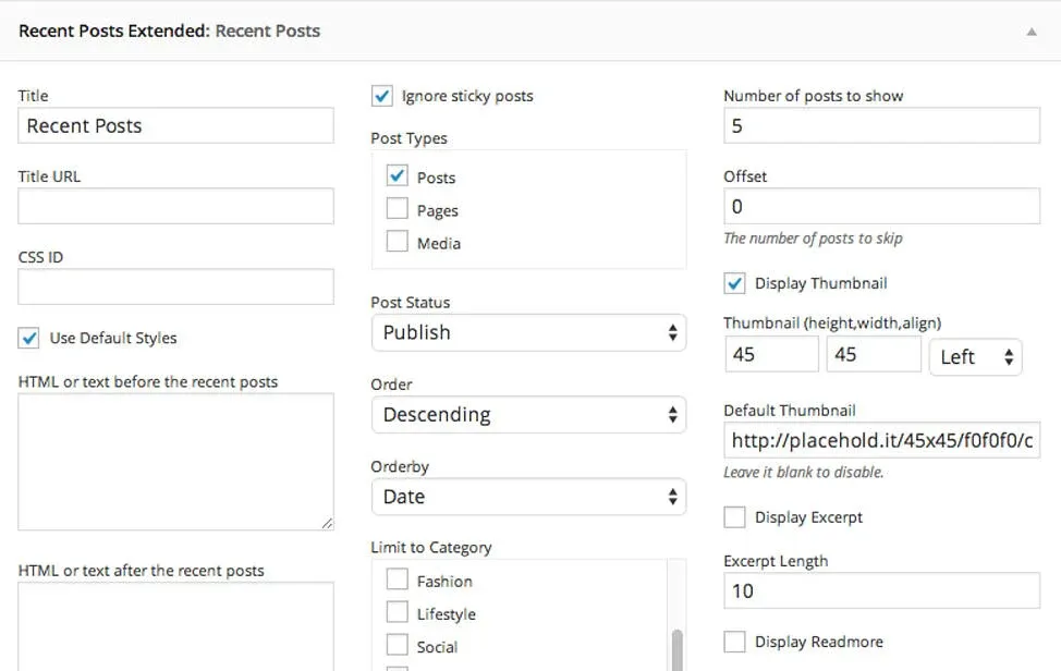 Plugin Recent Posts Widget Extended