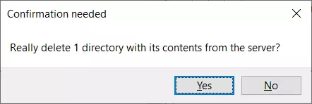 Thông báo xác nhận xóa thư mục khỏi FileZilla