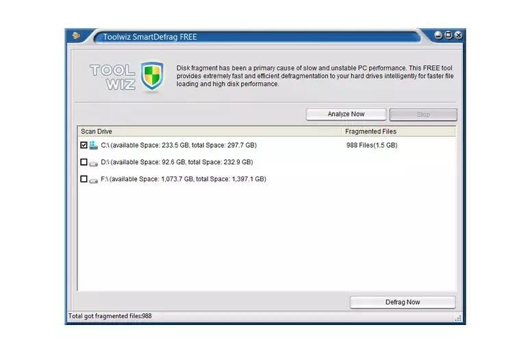 Phần mềm chống phân mảnh ổ cứng Defraggler Toolwiz Smart Defrag