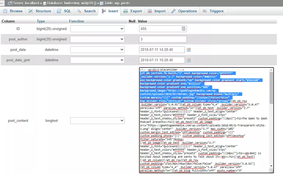 Trích xuất Shortcode trong database