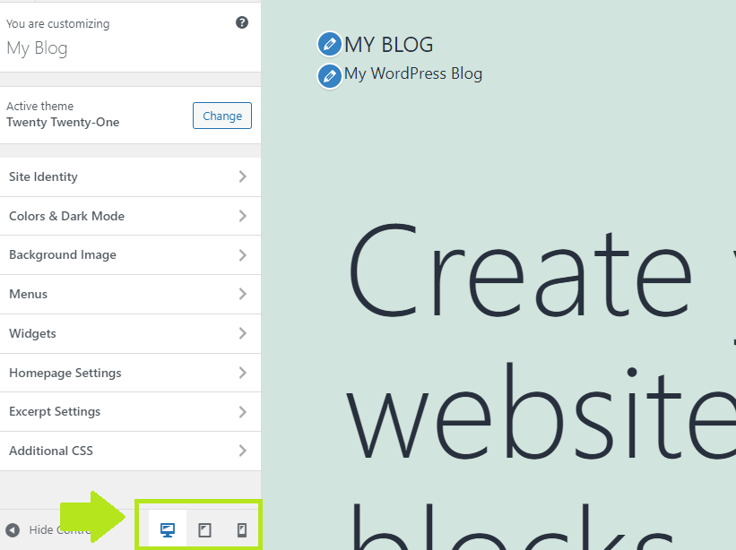 Một số tùy chọn ở cuối sidebar