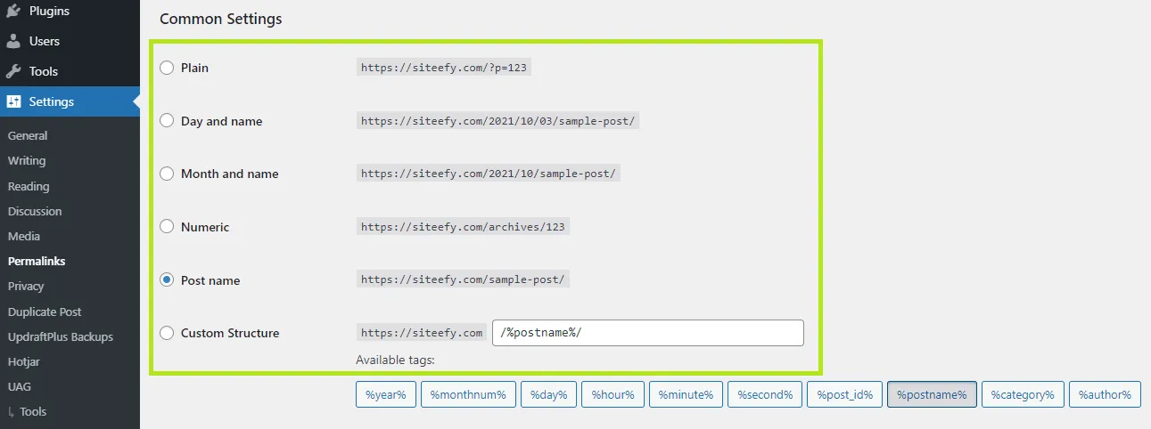 Permalink structure WordPress