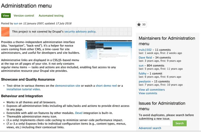 Admin menu