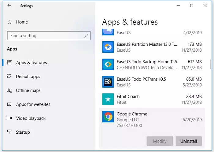 apps and features