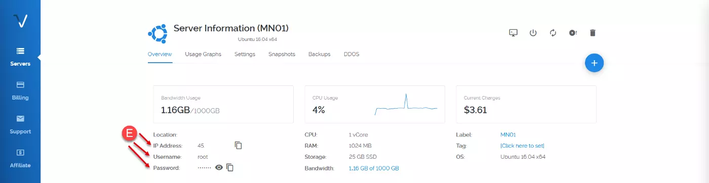 Nhập tên người dùng là root và mật khẩu từ tài khoản Vultr của bạn