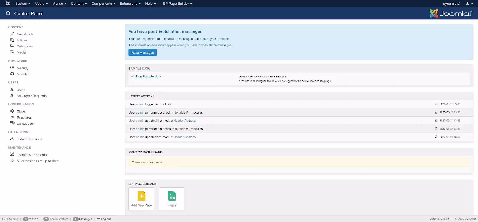 cài đặt Joomla trên localhost XAMPP thành công