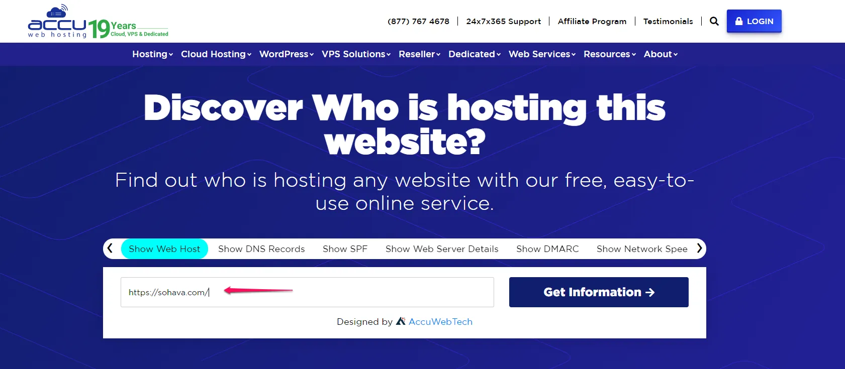 Check hosting website bằng AccuWeb Hosting