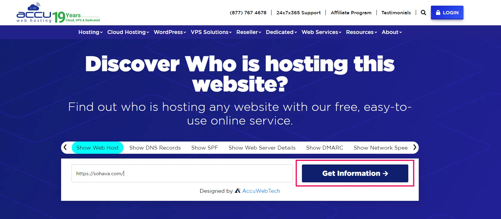 Check hosting website bằng AccuWeb Hosting