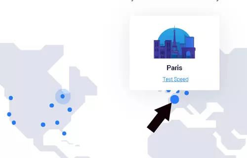 Tôi sẽ cuộn xuống Map, và trước tiên hãy nhấp vào Paris để kiểm tra bằng cách nhấp vào Test Speed.