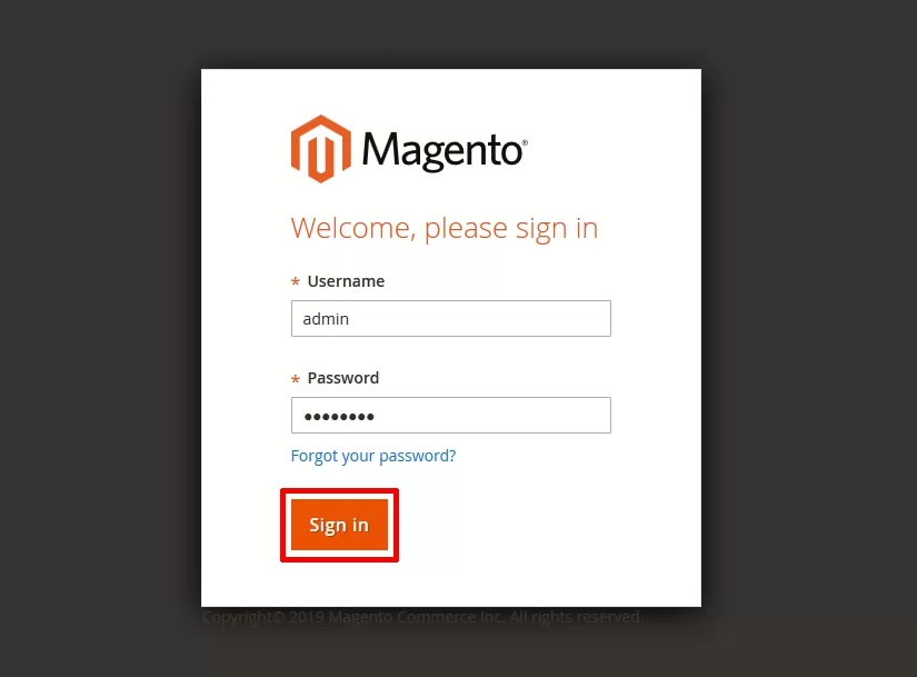 Đăng nhập Magento 