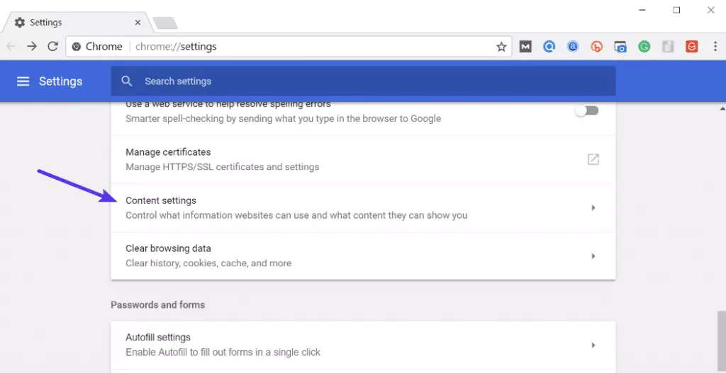 Bước 3: Sau đó nhấp vào “Content settings
