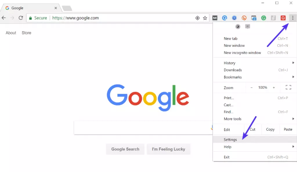 Bước 1: Trong Google Chrome, nhấp vào ba chấm nhỏ ở góc trên bên phải. Sau đó nhấp vào “Settings