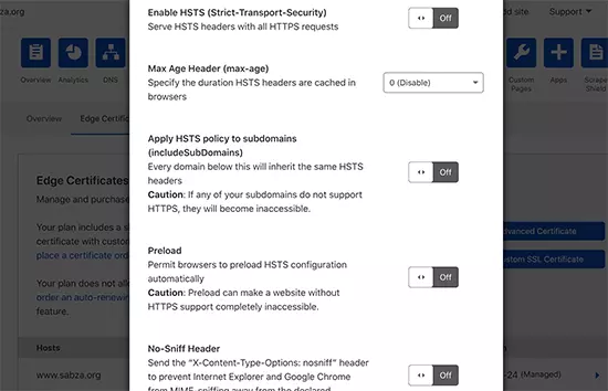 HSTS setting