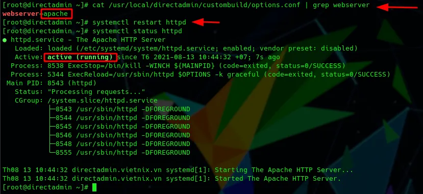 Khởi động lại webserver