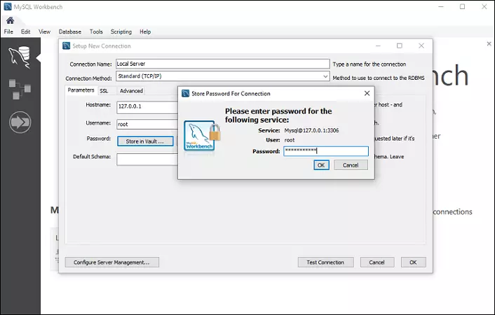 mySQL workbench password