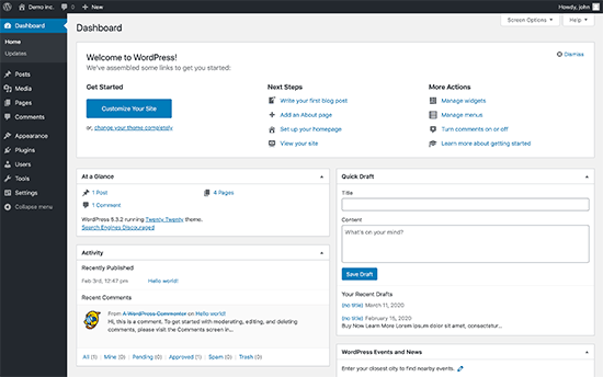 Làm quen với WordPress dashboard