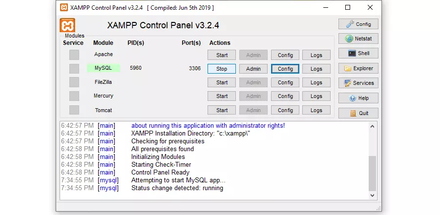 xampp control panel