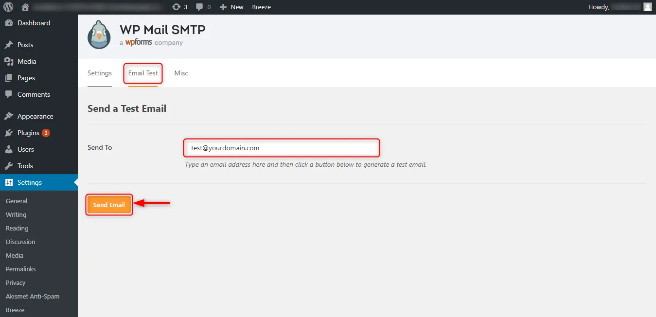 Xác thực cài đặt SMTP