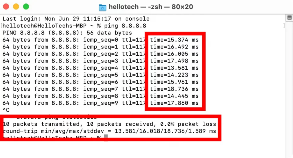 Cách kiểm tra tốc độ ping trên MacOS