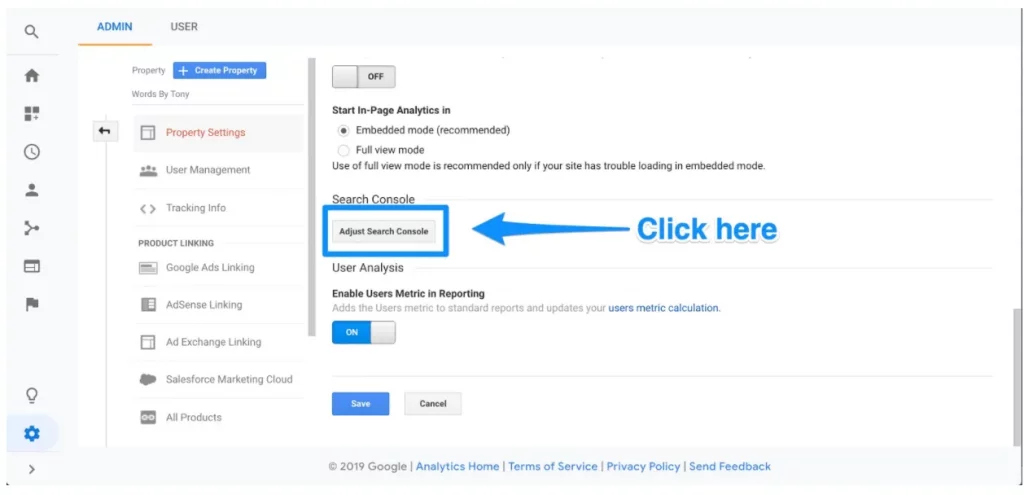 Chọn Adjust search console