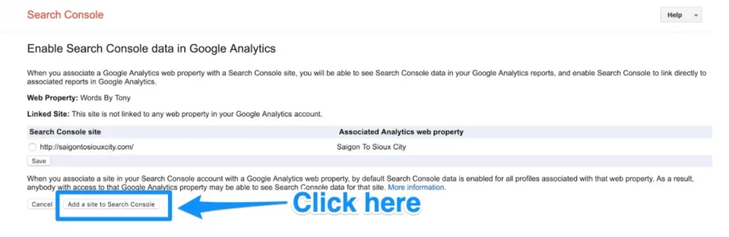 Chọn Add a site to Search Console