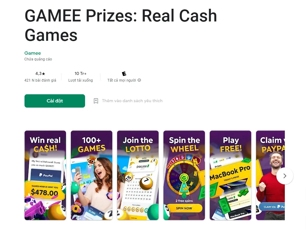 Ứng dụng kiếm tiền về Paypal - Gamee