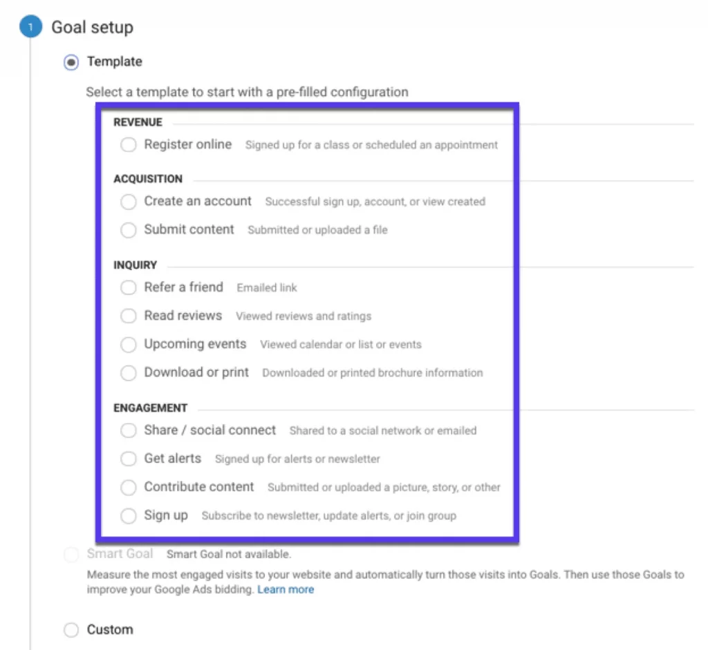 Goal Setup Google Analytics