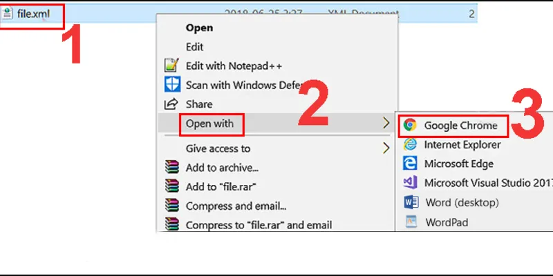 Mở file XML bằng trình duyệt web