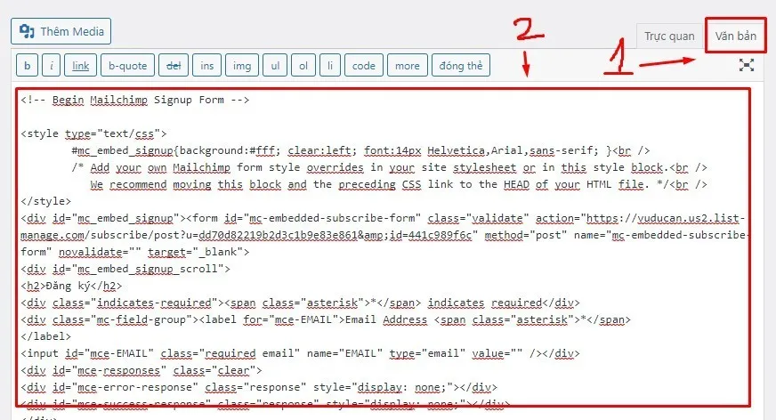 Nhúng mã code vào website WordPress