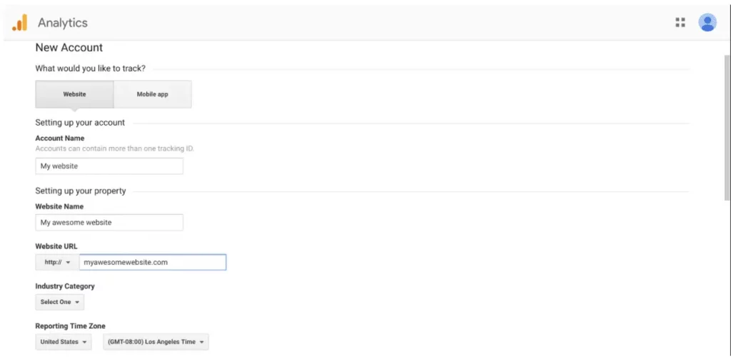 Thiết lập tài khoản Google Analytics