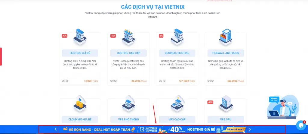 Banner của Vietnix được đặt ở footer