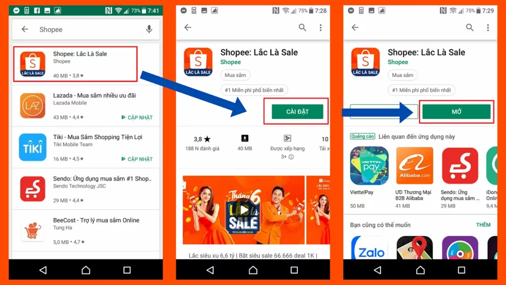Các bước cài đặt ứng dụng Shopee trên điện thoại