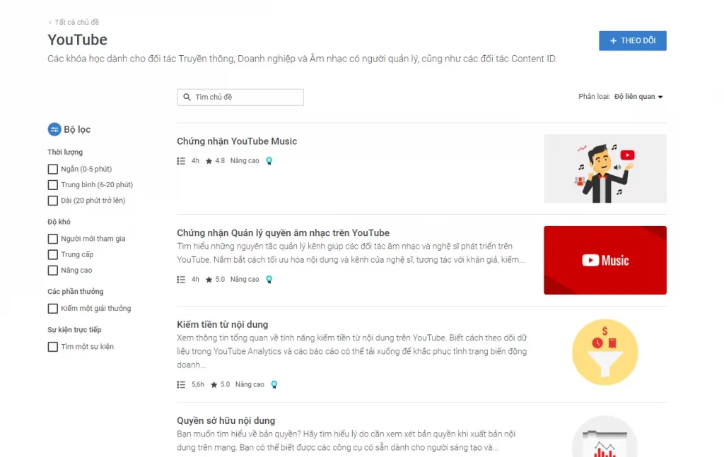 Khóa học về Youtube được nhiều bạn quan tâm
