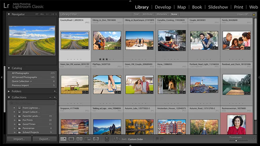 Giao diện chính của phần mềm chỉnh sửa ảnh Lightroom