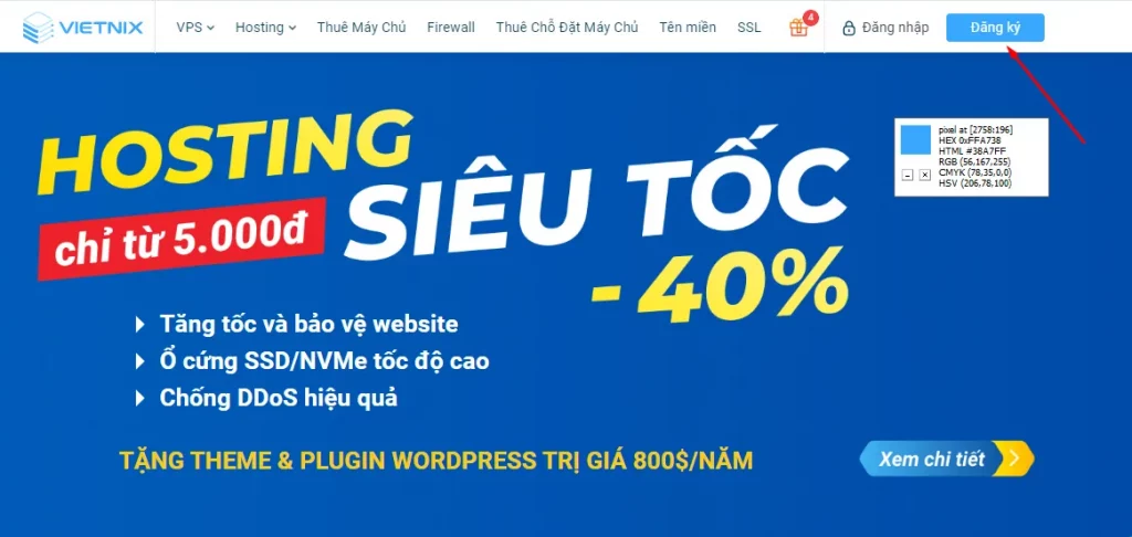 Pixie sẽ hiện mã màu ở vị trí mà bạn rê chuột tới