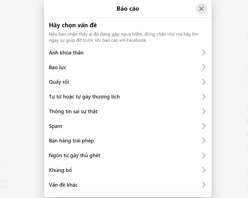 Report bài viết vi phạm trên Facebook