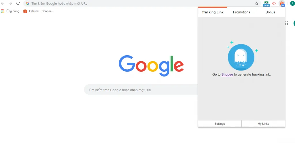 Click vào icon bên phải trên thanh công cụ để mở giao diện Extension