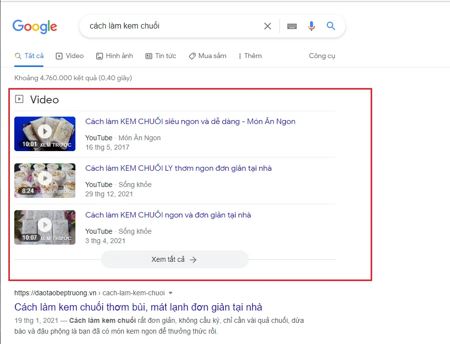 Định dạng kết quả video trên công cụ tìm kiếm