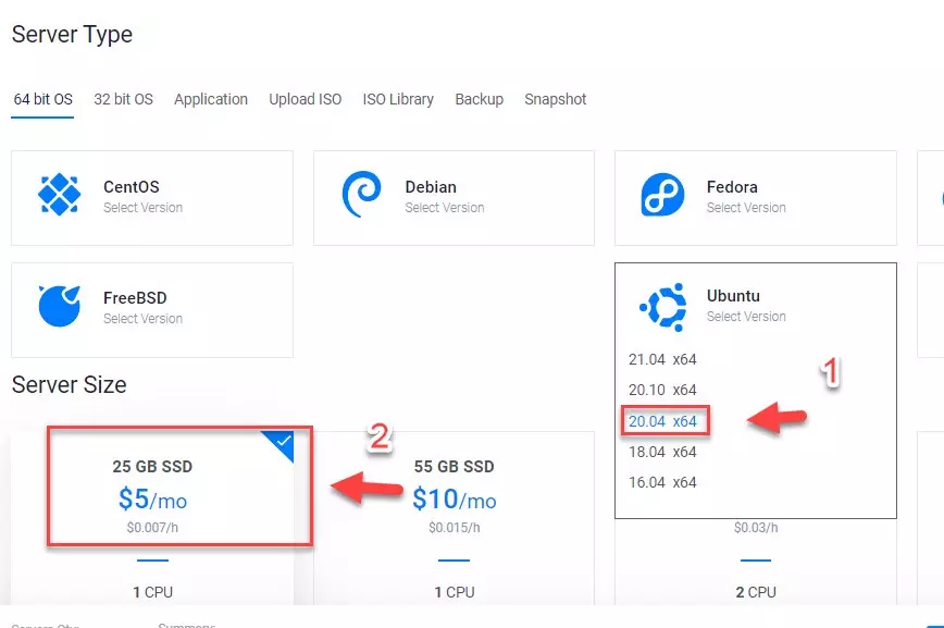 Chọn Thông số máy chủ VPS.