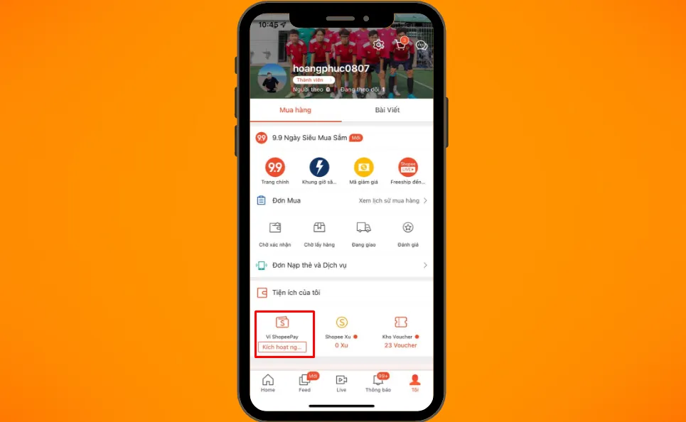 Chọn Ví ShopeePay như hình để kích hoạt ví