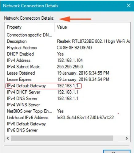 Địa chỉ default gateway