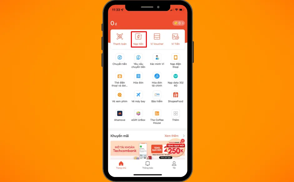 Bạn nhấn vào Nạp tiền